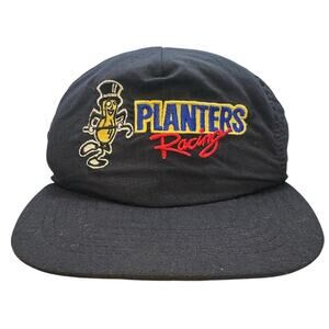 Vintage 90s Planters Racing Mr Peanut Snapback Hat Black USA Made Promo